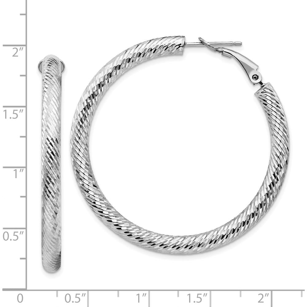 14K White Gold 4mm Diamond-Cut Round Omega Back Hoop Earrings - 45.75mm Length by Oro Pregiato