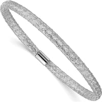 14K White Gold 4mm Fancy Woven Mesh Slip-On Stretch Bracelet with Rhodium Plating by 0