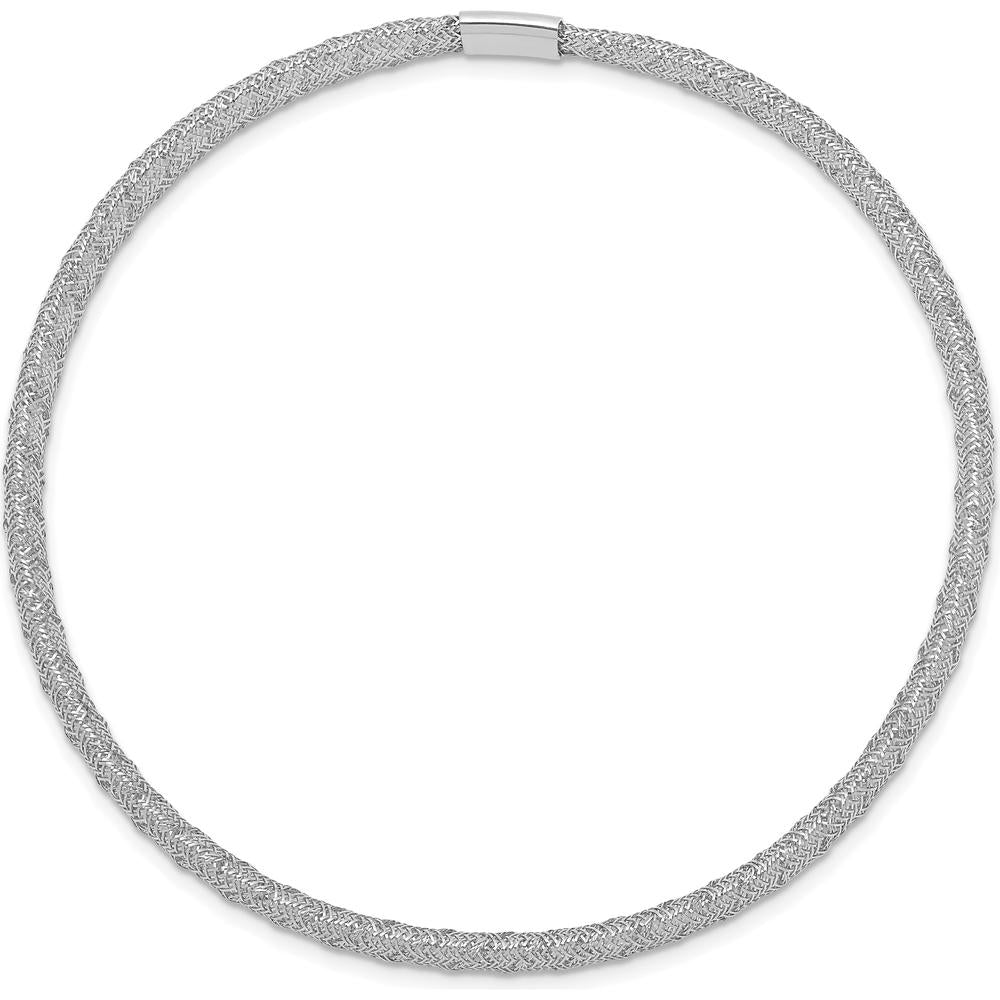 14K White Gold 4mm Fancy Woven Mesh Slip-On Stretch Bracelet with Rhodium Plating by 0