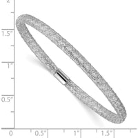 14K White Gold 4mm Fancy Woven Mesh Slip-On Stretch Bracelet with Rhodium Plating by 0