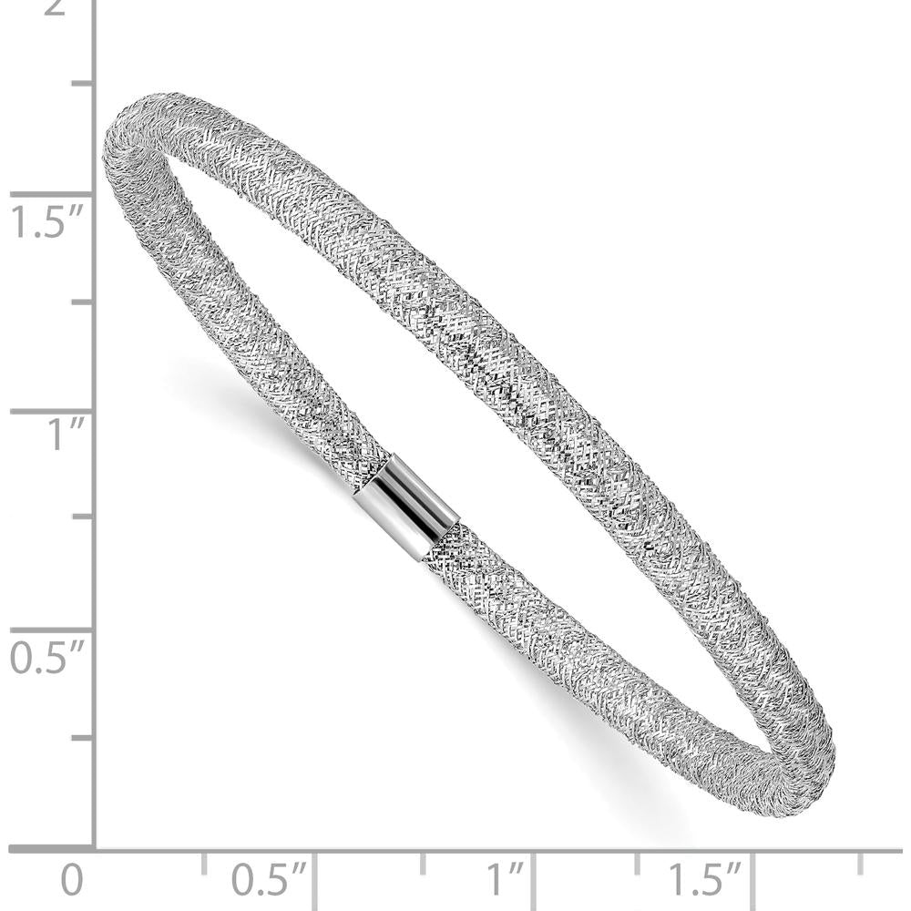 14K White Gold 4mm Fancy Woven Mesh Slip-On Stretch Bracelet with Rhodium Plating by 0