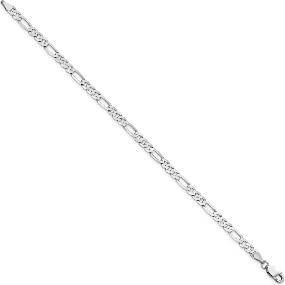 14K White Gold 4mm Flat Figaro Chain Anklet with Lobster Clasp - 9 inches by 0