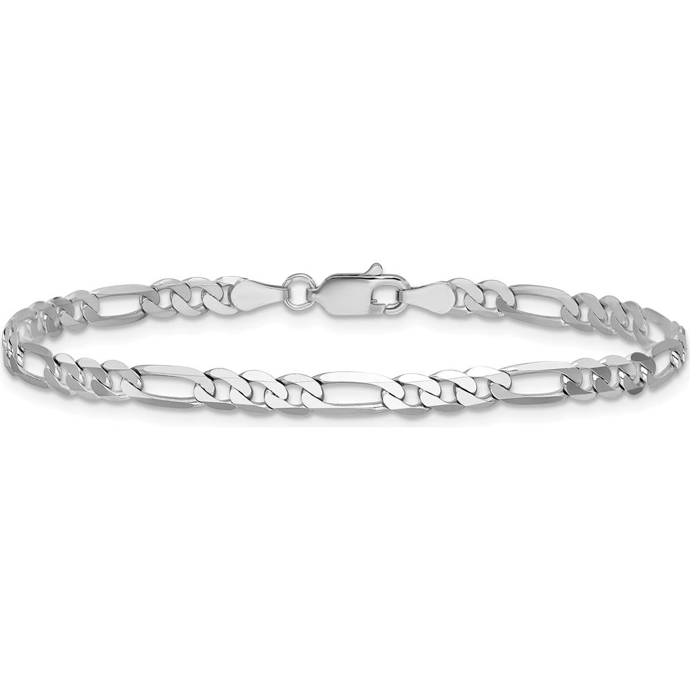 14K White Gold 4mm Flat Figaro Chain Anklet with Lobster Clasp - 9 inches by 0