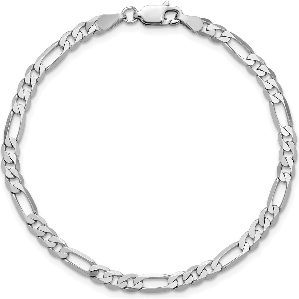 14K White Gold 4mm Flat Figaro Chain Anklet with Lobster Clasp - 9 inches by 0