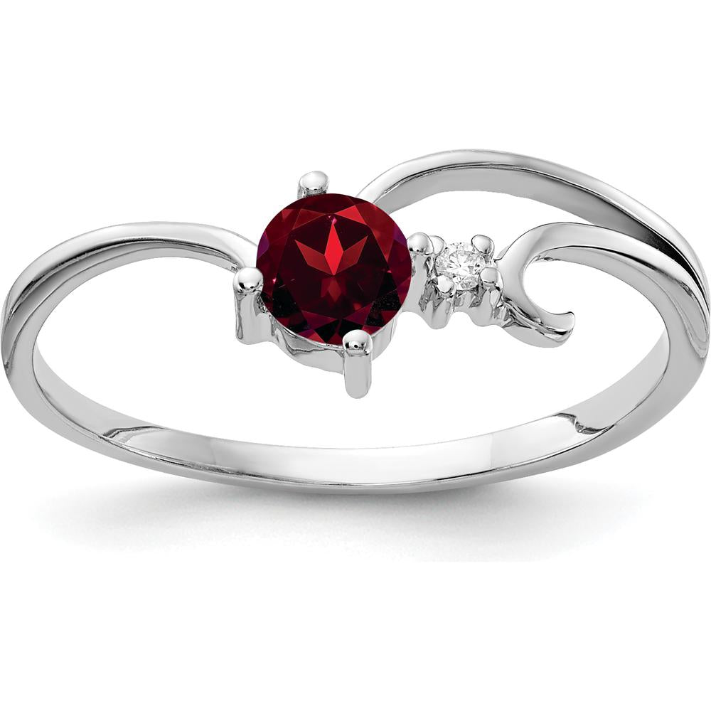14K White Gold 4mm Garnet & Diamond Ring - 0.35 Carat Total Garnet Weight by Monteluci Fine Jewelry