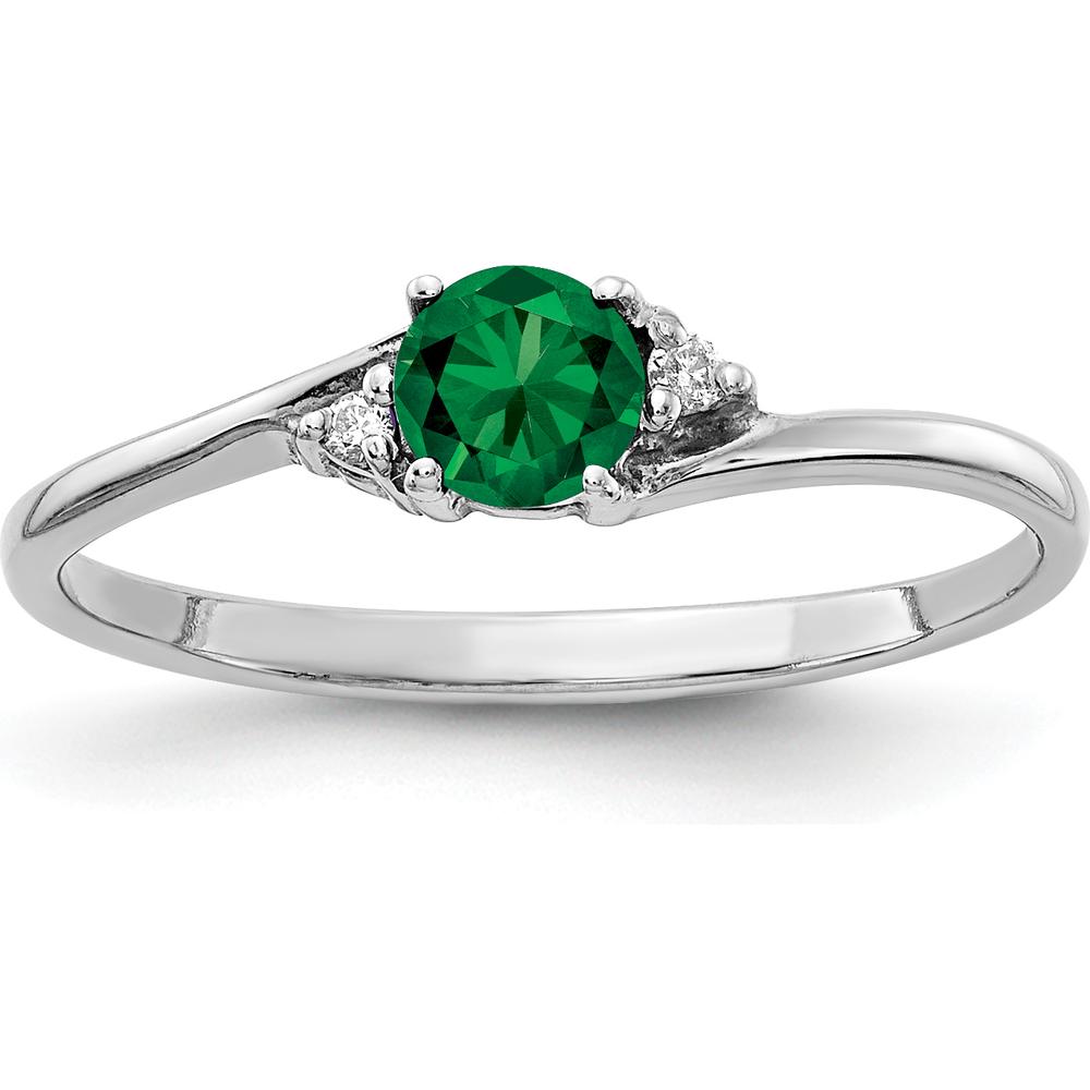 14K White Gold 4mm Helenite and Diamond Ring with Rhodium Plating - 0.25 Carat Total Helenite Weight by Monteluci Fine Jewelry