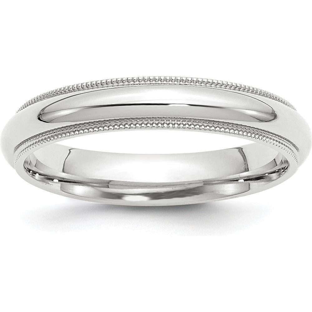 14K White Gold 4mm Milgrain Half Round Comfort Fit Wedding Band - Size 5 by Luciano & Cie