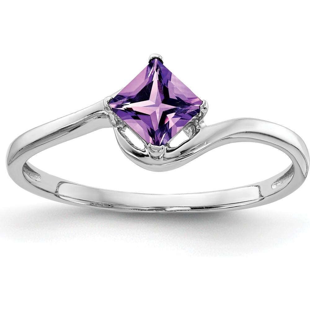 14K White Gold 4mm Princess Cut Amethyst Ring - 0.33 Carat Amethyst by Monteluci Fine Jewelry