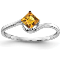 14K White Gold 4mm Princess Cut Citrine Ring - 0.30 Carat Natural Citrine by Monteluci Fine Jewelry