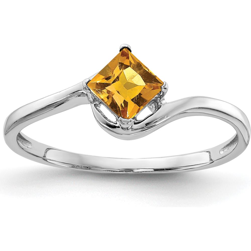 14K White Gold 4mm Princess Cut Citrine Ring - 0.30 Carat Natural Citrine by Monteluci Fine Jewelry