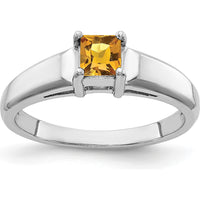 14K White Gold 4mm Princess Cut Citrine Ring - 0.30 Carat Total Gem Weight by Monteluci Fine Jewelry