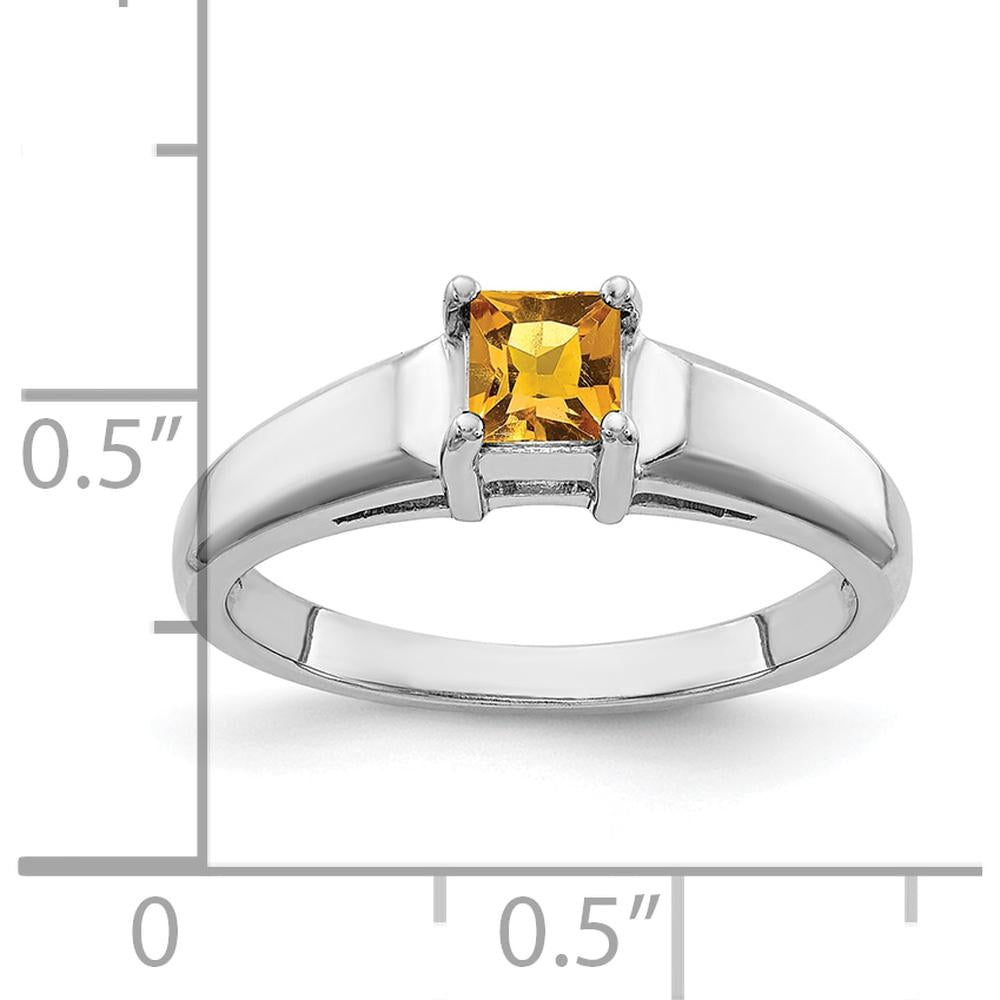 14K White Gold 4mm Princess Cut Citrine Ring - 0.30 Carat Total Gem Weight by Monteluci Fine Jewelry