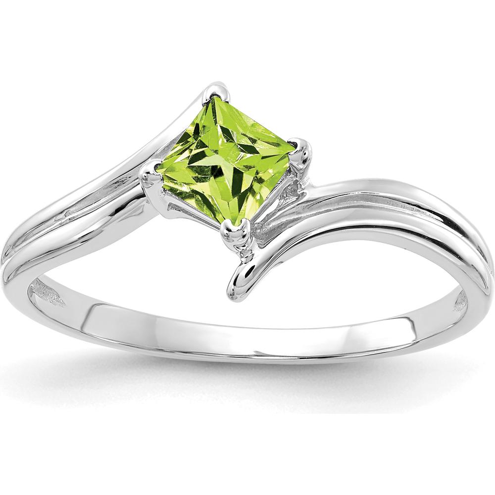 14K White Gold 4mm Princess Cut Peridot Ring - 0.40 Carat Total Peridot Weight by Monteluci Fine Jewelry