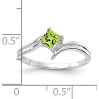 14K White Gold 4mm Princess Cut Peridot Ring - 0.40 Carat Total Peridot Weight by Monteluci Fine Jewelry