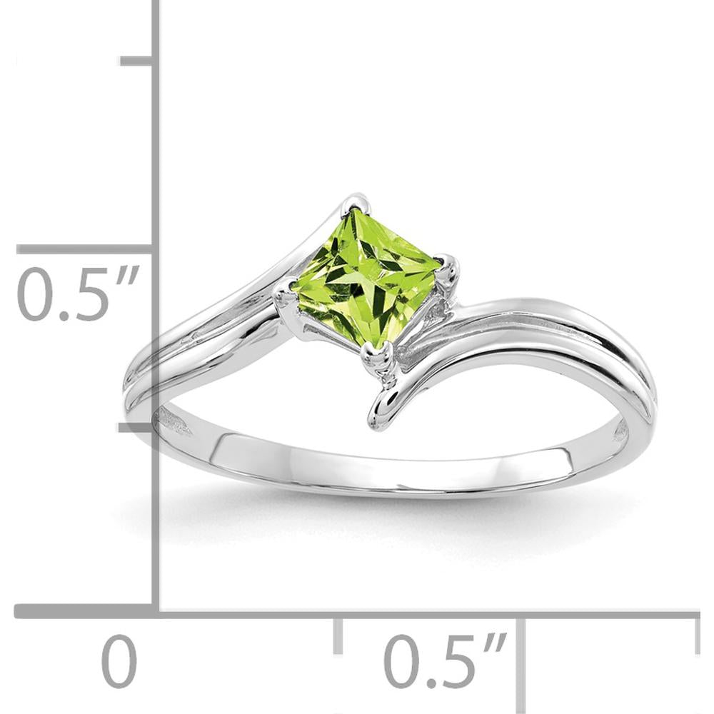14K White Gold 4mm Princess Cut Peridot Ring - 0.40 Carat Total Peridot Weight by Monteluci Fine Jewelry