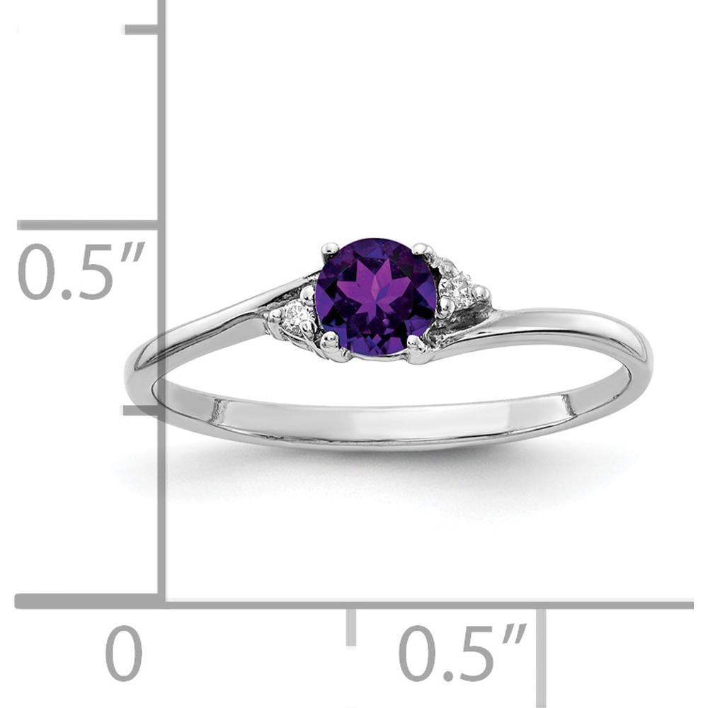 14K White Gold 4mm Round Amethyst & Diamond Accent Ring with Faceted Cut - 0.23 Carat Amethyst & 0.008 Carat Diamond Total Weight by Monteluci Fine Jewelry