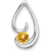 14K White Gold 4mm Round Citrine Teardrop Chain Slide Pendant - 0.25 Carat Total Gemstone Weight by Lumare Gioia