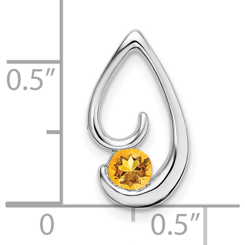 14K White Gold 4mm Round Citrine Teardrop Chain Slide Pendant - 0.25 Carat Total Gemstone Weight by Lumare Gioia