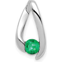 14K White Gold 4mm Round Emerald Chain Slide Pendant - 0.28 Carat Emerald by Monteluci Fine Jewelry