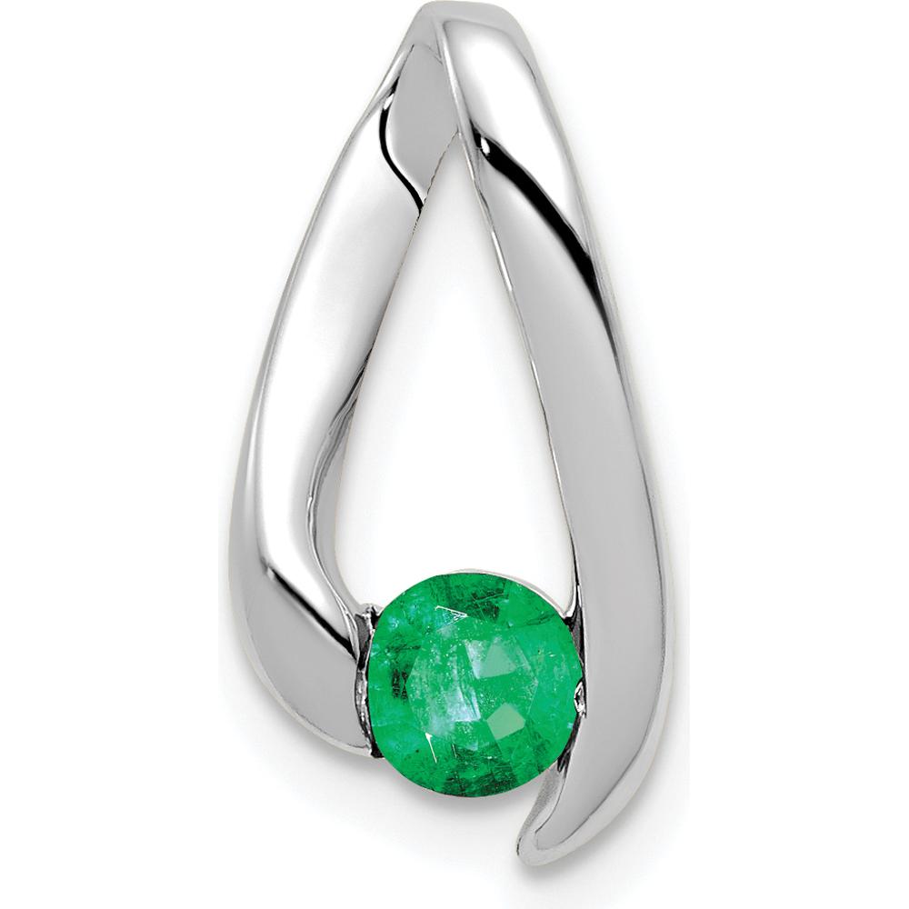 14K White Gold 4mm Round Emerald Chain Slide Pendant - 0.28 Carat Emerald by Monteluci Fine Jewelry