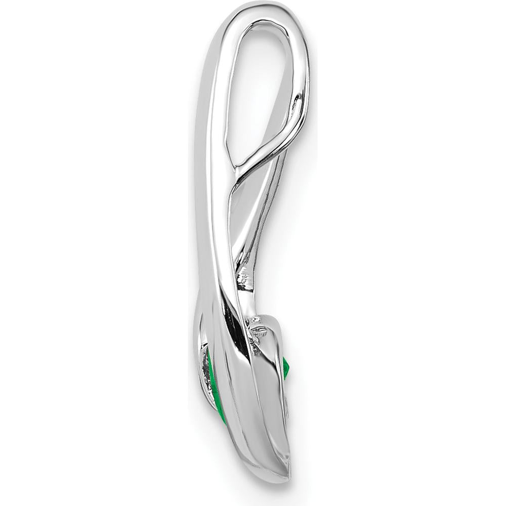 14K White Gold 4mm Round Emerald Chain Slide Pendant - 0.28 Carat Emerald by Monteluci Fine Jewelry