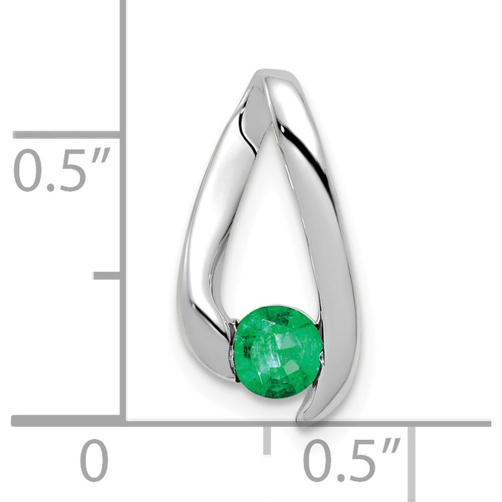 14K White Gold 4mm Round Emerald Chain Slide Pendant - 0.28 Carat Emerald by Monteluci Fine Jewelry