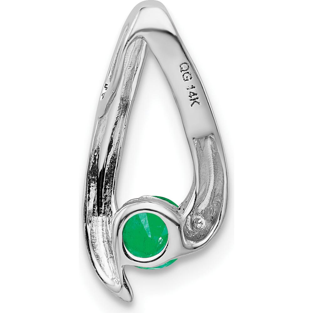 14K White Gold 4mm Round Emerald Chain Slide Pendant - 0.28 Carat Emerald by Monteluci Fine Jewelry