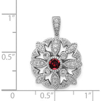 14K White Gold 4mm Round Garnet and Diamond Vintage Floral Pendant - 0.38 Carat Total Diamond Weight by Monteluci Fine Jewelry