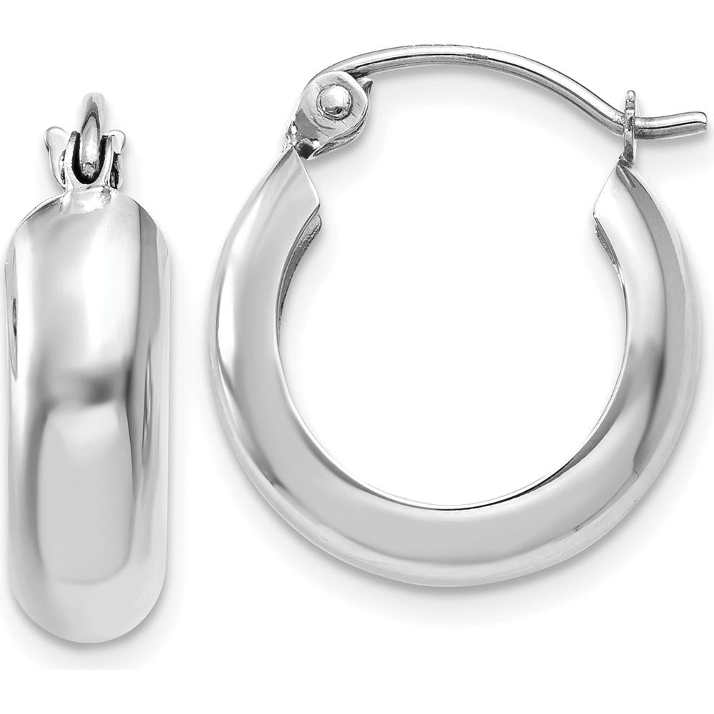 14K White Gold 4mm Round Hoop Earrings with Rhodium Plating by 0