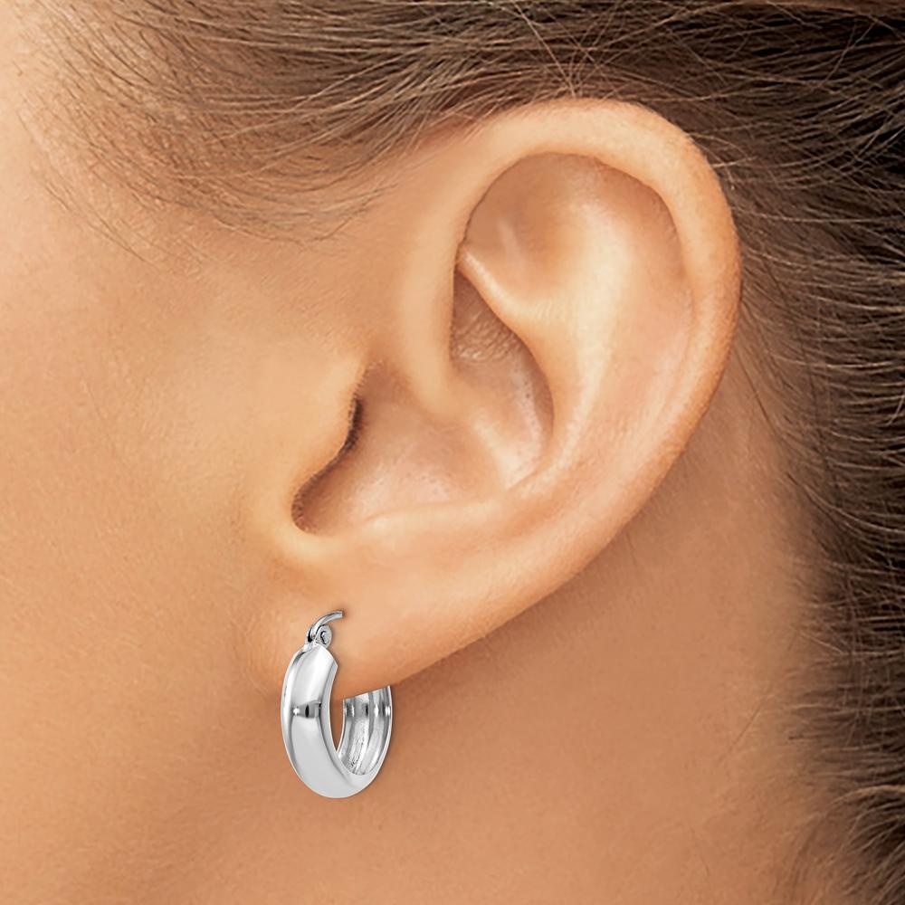 14K White Gold 4mm Round Hoop Earrings with Rhodium Plating by 0