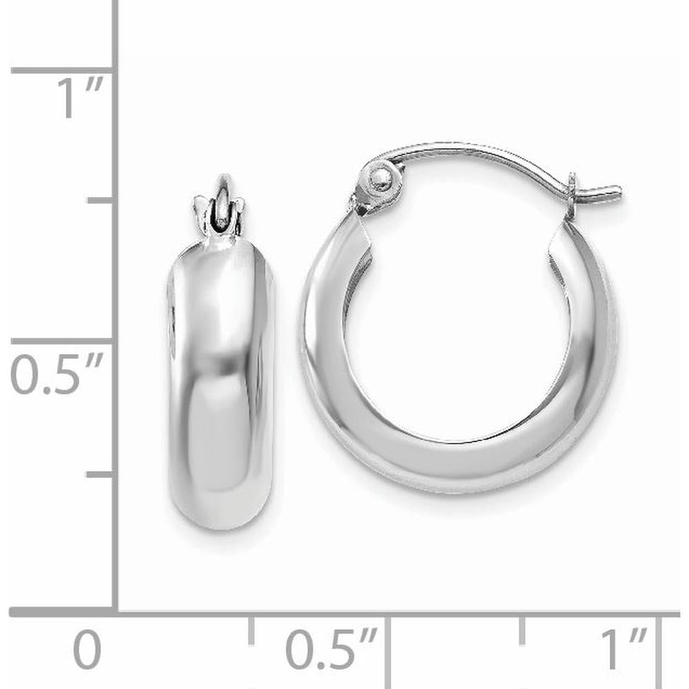 14K White Gold 4mm Round Hoop Earrings with Rhodium Plating by 0
