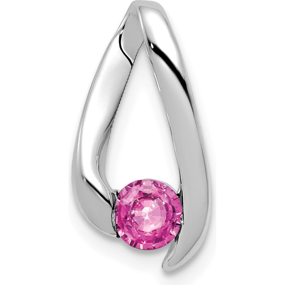 14K White Gold 4mm Round Pink Sapphire Chain Slide - 0.36 Carat Total Sapphire Weight by Monteluci Fine Jewelry