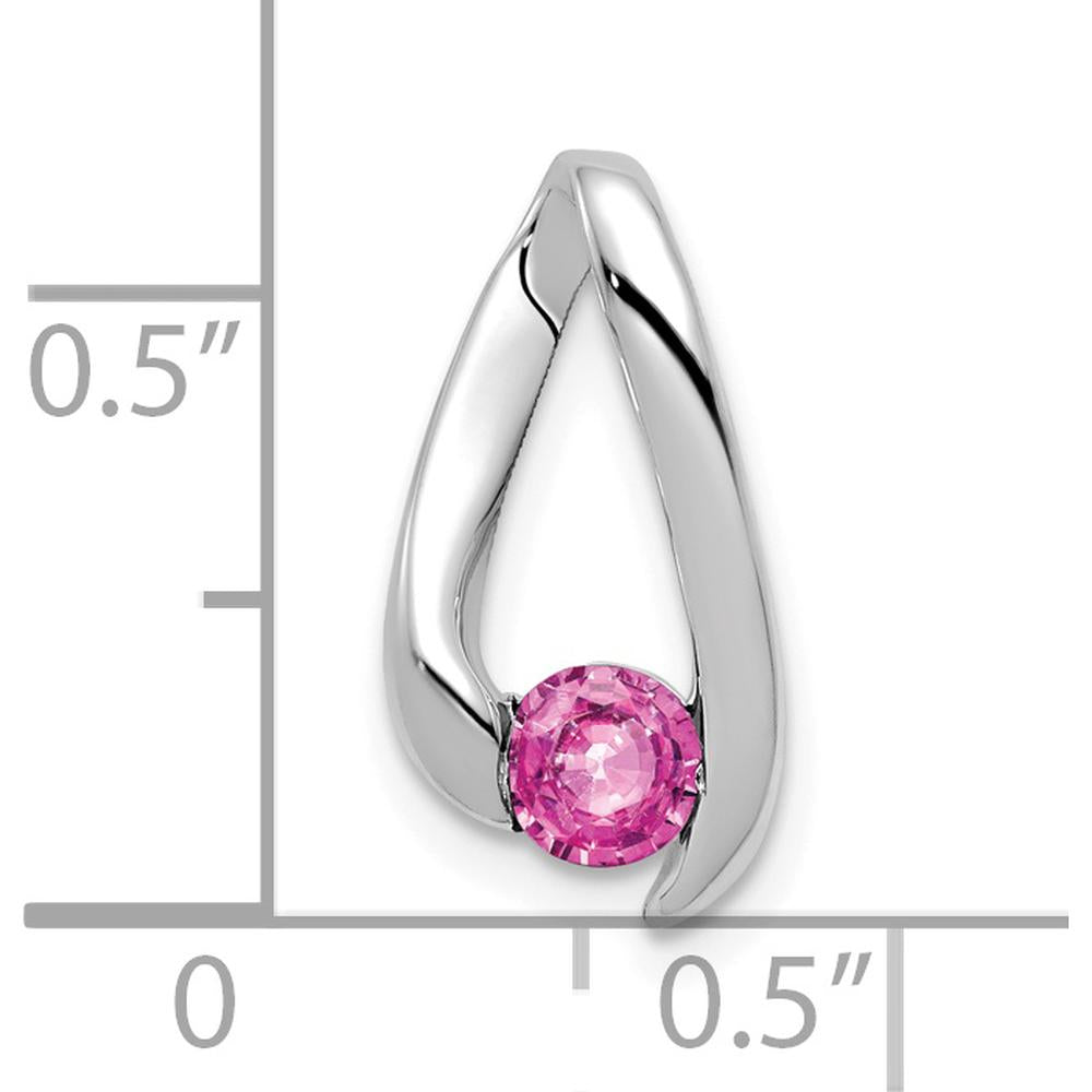 14K White Gold 4mm Round Pink Sapphire Chain Slide - 0.36 Carat Total Sapphire Weight by Monteluci Fine Jewelry