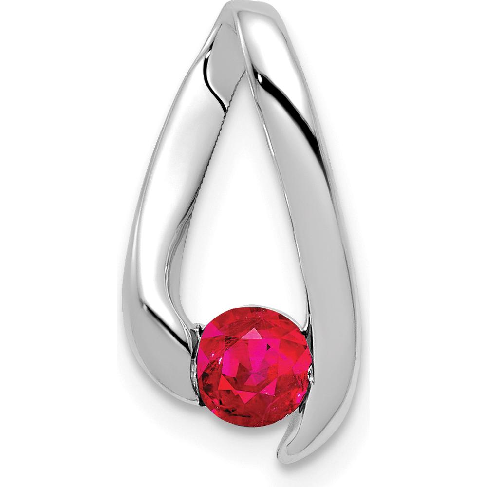 14K White Gold 4mm Round Ruby Chain Slide - 0.35 Carat Total Ruby Weight by Monteluci Fine Jewelry