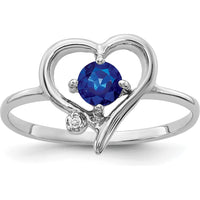 14K White Gold 4mm Sapphire with Round Diamond Heart Ring - 0.36 Carat Total Weight by Monteluci Fine Jewelry