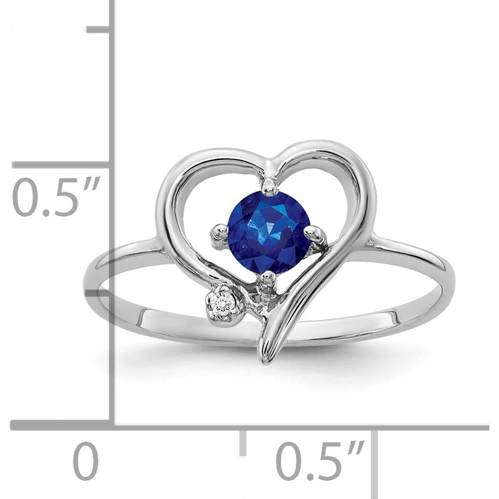 14K White Gold 4mm Sapphire with Round Diamond Heart Ring - 0.36 Carat Total Weight by Monteluci Fine Jewelry