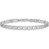 14K White Gold 4mm Solid Double Link Bracelet with Heart Motif - 7" Length by Oro Pregiato