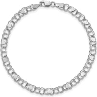 14K White Gold 4mm Solid Double Link Bracelet with Heart Motif - 7" Length by Oro Pregiato