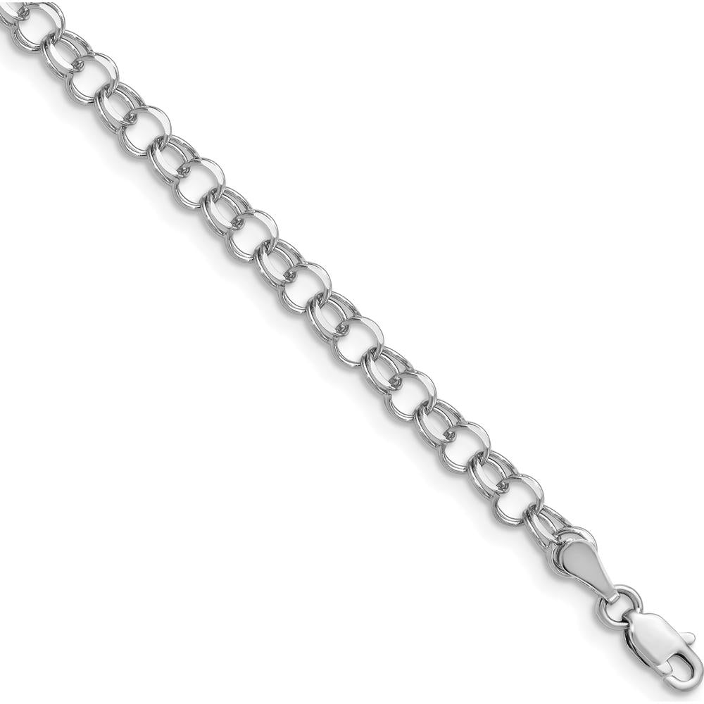 14K White Gold 4mm Solid Double Link Charm Bracelet - 7" Length by 0