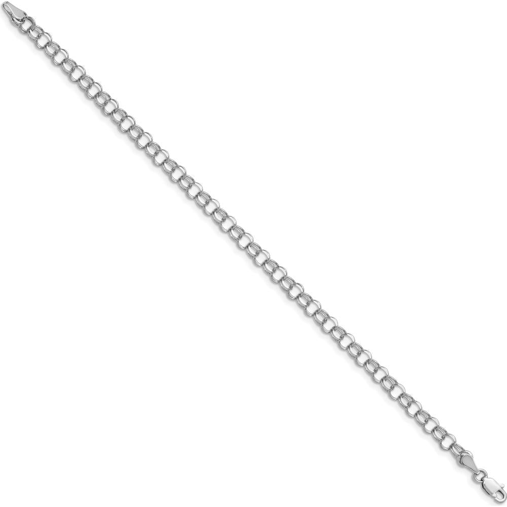 14K White Gold 4mm Solid Double Link Charm Bracelet - 7" Length by 0