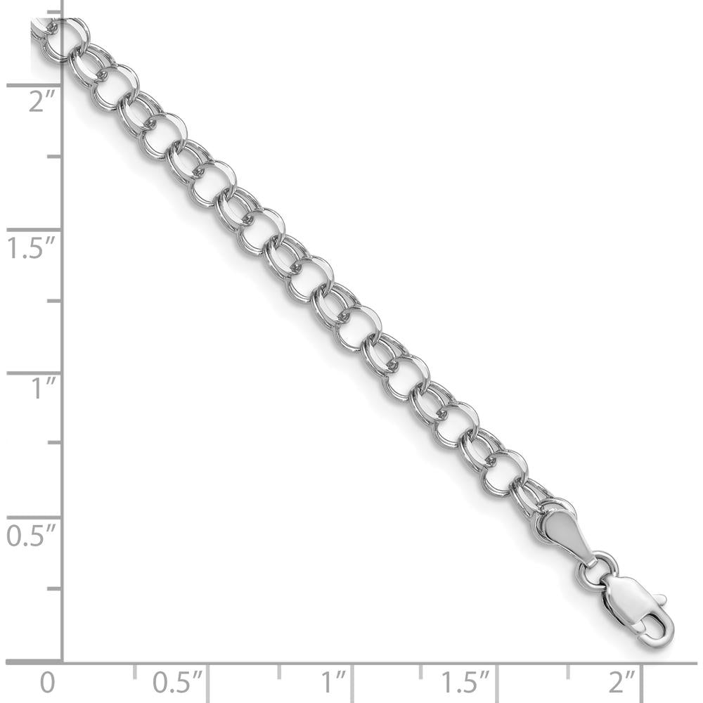 14K White Gold 4mm Solid Double Link Charm Bracelet - 7" Length by 0