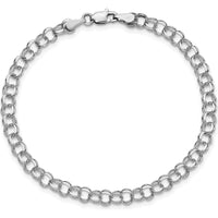 14K White Gold 4mm Solid Double Link Charm Bracelet - 7" Length by 0