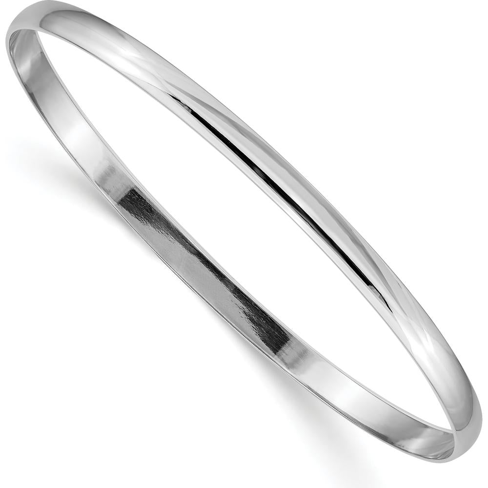 14K White Gold 4mm Solid Polished Half-Round Slip-On Bangle Bracelet by Oro Pregiato