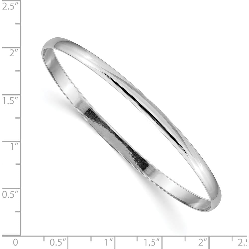 14K White Gold 4mm Solid Polished Half-Round Slip-On Bangle Bracelet by Oro Pregiato