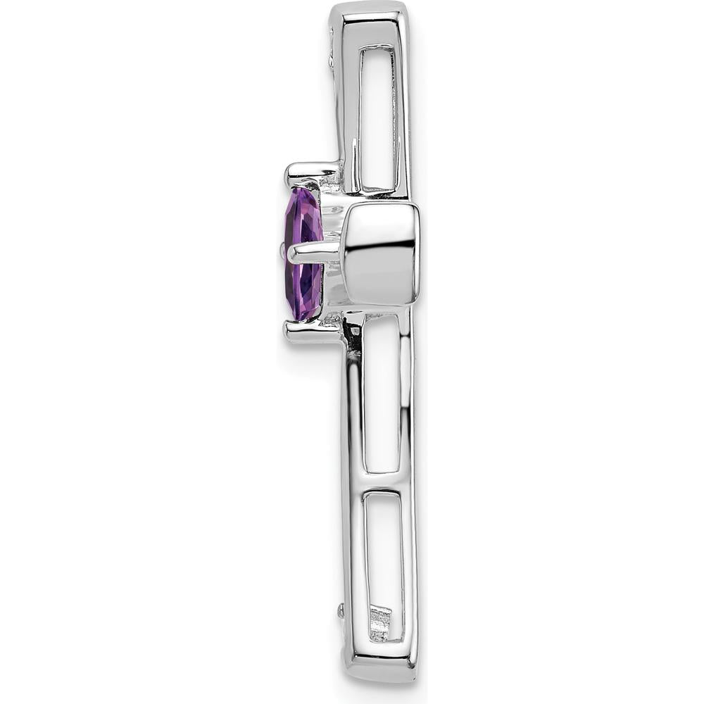 14K White Gold 4mm Square Amethyst and Diamond Cross Slide - 0.30 Carat Total Gemstone Weight by Lumare Gioia