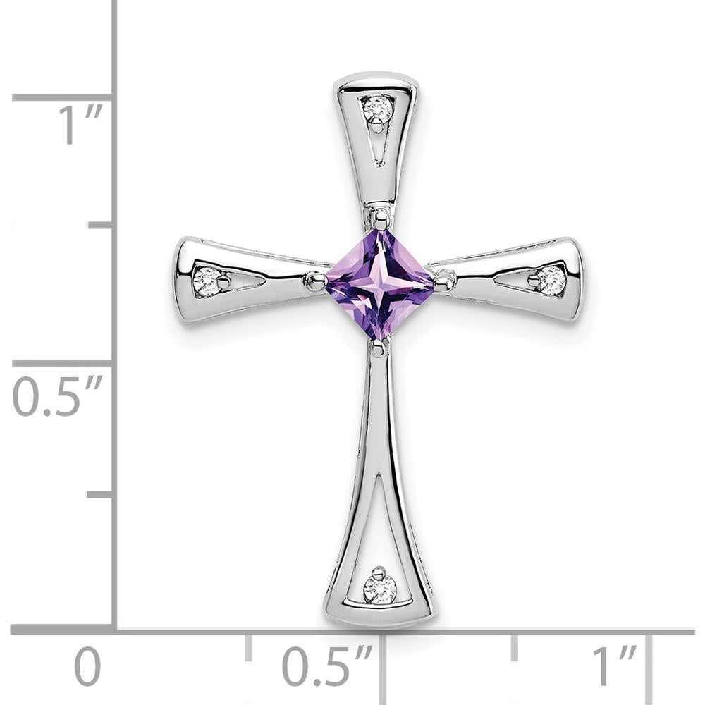 14K White Gold 4mm Square Amethyst and Diamond Cross Slide - 0.30 Carat Total Gemstone Weight by Lumare Gioia