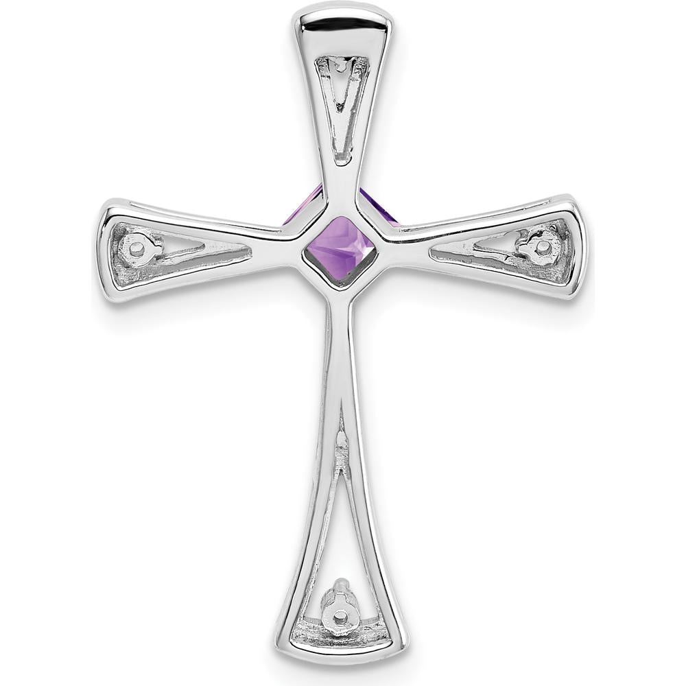 14K White Gold 4mm Square Amethyst and Diamond Cross Slide - 0.30 Carat Total Gemstone Weight by Lumare Gioia