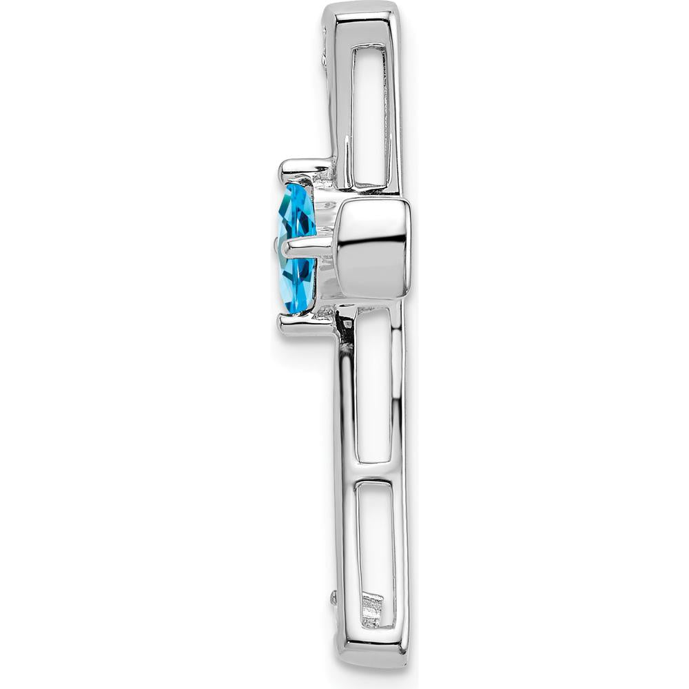 14K White Gold 4mm Square Blue Topaz and Diamond Cross Slide Pendant - 0.32 Carat Total Stone Weight by Lumare Gioia