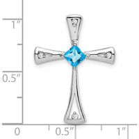 14K White Gold 4mm Square Blue Topaz and Diamond Cross Slide Pendant - 0.32 Carat Total Stone Weight by Lumare Gioia