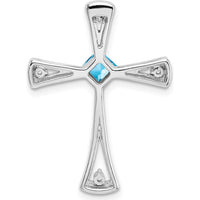 14K White Gold 4mm Square Blue Topaz and Diamond Cross Slide Pendant - 0.32 Carat Total Stone Weight by Lumare Gioia